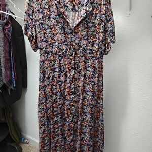 Time and Tru Floral Midi Dress - Black, Pink, Blue